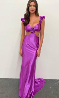 Purple Evening Dress For Prom, Purple Prom Evening Dress, Prom Evening Dress With Boning, Prom Season Evening Dress With Boning, Boning Evening Dress For Prom Season, Purple Ruffled Evening Dress For Prom, Pink Evening Dress For Prom Season, Pink Evening Gown For Prom, Purple Evening Dress For Homecoming And Prom