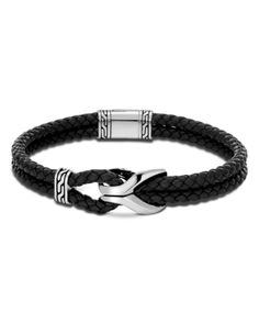 John Hardy Sterling Silver Classic Chain Cord Bracelet with Black Leather Black Leather Bracelet Strap Jewelry, Black Leather Bracelet Jewelry, Elegant Black Leather Bracelets, Elegant Black Leather Bracelet, Elegant Black Leather Bracelet With Stainless Steel Clasp, Black Leather Jewelry With Black Band, Black Leather Band Jewelry, Black Leather Band Bracelet, Elegant Black Jewelry With Stainless Steel Clasp