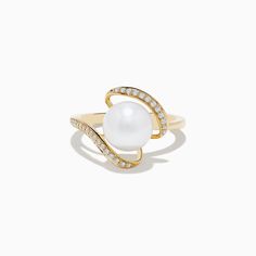 Effy Pearl 14K Yellow Gold Pearl and Diamond Ribbon Ring 14k Yellow Gold Pearl Ring With Gemstone, 14k Gold Pearl Ring With Gemstone, Elegant White Bypass Ring, Fine Jewelry 14k Gold Pearl Ring With Polished Finish, 14k Gold Pearl Ring With Diamond Accents, 14k Yellow Gold Pearl Ring With Center Stone, 14k White Gold Pearl Ring With Gemstone, Elegant 14k Gold Pearl Ring With Center Stone, 14k White Gold Pearl Ring With Brilliant Cut