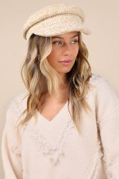 Amp up your autumn aesthetic with the San Diego Hat Co. Nine to Five Beige Tweed Newsboy Cabbie Hat! Soft and cozy wool-blend fabric boasts a chic tweed design as it shapes this retro-cute, newsboy-style cap. The shallow rounded brim continues into a low, banded collar with a flexible, slightly rounded top for an adorable look that's sure to be a winter winner! Lined. 2. 5" Hard Brim. 21" Interior Circumference. 50% Wool, 50% Polyester. Imported. Lulus | Nine to Five Beige Tweed Newsboy Cabbie Hat. Newsie Cap, Tweed Design, Style Uniform, Nine To Five, Winter Accessories Fashion, Cold Weather Hats, Cabbie Hat, Cap Outfit, 90s Trends