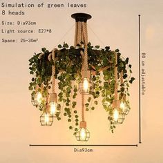 a chandelier with plants hanging from it's sides and four lights on each side