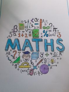 the word maths is surrounded by doodles and numbers