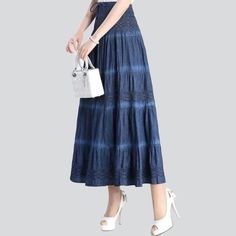 Take your urbane style to the next level with this 2023 Spring-Summer Collection Tiered Flare Denim Skirt! Crafted with premium-quality denim. this high-waisted. shape and flare skirt is patterned to hug your shape while offering maximum comfort. Featuring a unique damaged pattern. drawstrings closure and a stylish painted finish. this piece is perfect for the urban trendsetters looking to make a statement.Why You'll Love It Grunge-Inspired: Take a walk on the wild side with this rebellious-insp Flare Denim Skirt, Denim Skirts Online, Flared Denim Skirt, Womens Denim Skirts, Walk On The Wild Side, Fashionable Clothes, Painted Denim, Street Trends, Confidence Boost