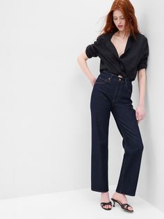 Fit: A full-length loose jean that's fitted on the waist & relaxed all the way down.  Fabric: 99% Organic Cotton, 1% Stretch.  Stretch: Low Stretch Jeans.  Authentic denim with a soft & easy lived-in feel. ​ Rise: High Rise Jeans.  Look: A classic, loose five-pocket jean in dark indigo wash.  Details: Zip fly & five-pocket styling.  Responsibly Made: This pair of jeans is part of our water-saving Washwell program.  Compared to conventional wash methods, Washwell has saved millions of liters of w Venus Aesthetic, High Waisted Straight Jeans, French Outfits, Loose Fit Jeans, Water Saving, Loose Jeans, Dark Indigo, Dark Wash Jeans, High Rise Jeans