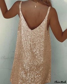 Olivia Mark - Sequin Embellished V-Neck Casual Dress Loose Clothing, Eve Dresses, Dress Sleeve Styles, New Years Eve Dresses, Christmas Party Dress, Sling Dress, Straight Dress, Loose Outfit, Belleza Natural