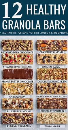 the 12 healthy granola bars recipe is shown