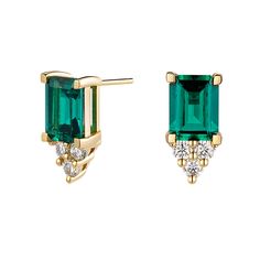 These earrings are a stunning and timeless piece of May birthstone jewelry. The earrings feature emerald-cut emerald gemstones that are rich in color and clarity, making them a beautiful representation of the May birthstone. The gemstones are surrounded by a trio of sparkling moissanite diamonds, adding to the earrings' brilliance and elegance. The stud style of the earrings creates a classic and versatile look, perfect for both formal and casual occasions. With a total carat weight of 4 ctw, th Green Emerald Cut Diamond Earrings For Anniversary, Emerald Cut Green Diamond Earrings For Anniversary, Emerald Cut Green Diamond Anniversary Earrings, Emerald-cut Emerald Diamond Earrings For Anniversary, Emerald-cut Diamond Earrings For Anniversary, Emerald Cut Diamond Earrings For Anniversary, Emerald-cut Emerald Diamond Earrings, Emerald Stud Earrings, Born In May