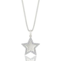 This stunning sterling silver star pendant necklace is adorned with 40 round single cut diamonds, offering a sparkling and elegant design. Carefully set diamonds catch the light beautifully, making this necklace the perfect accessory for any occasion. Ideal for those searching for a diamond pendant, silver star necklace, or elegant accessories, this piece elevates any look. | 1/7 ct. tw. Diamond Star Pendant Necklace | Sterling Silver | White | Size 18" | Helzberg Diamonds Silver Star Necklace, Star Necklace Silver, Helzberg Diamonds, Star Pendant Necklace, Diamond Star, Pendant Silver, Elegant Accessories, Necklace Sterling Silver, Star Pendant