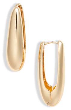 Perfect for the work day and beyond, these oval teardrop hoop earrings offer molten shine with a glossy goldtone or rhodium-plated finish. 1 1/2" hoop diameter Hinge with snap-post closure Goldtone plate or rhodium plate Imported Nordstrom Gold Jewelry For Formal Occasions, Nordstrom Gold Formal Jewelry, Oval 14k Gold Tarnish Resistant Hoop Earrings, Classic Oval Earrings, Tarnish Resistant, Gold Oval Tarnish Resistant Hoop Earrings, Gold-tone Teardrop Hoop Earrings, Classic Gold Plated Oval Hoop Earrings, Oval Gold-plated Polished Hoop Earrings, Fabric Gift Bags