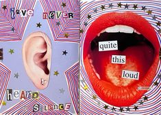 an open mouth with words written on it and stars around the mouth that read,'i have never quite quite this loud