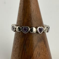 Vintage Amethyst Sterling Silver Heart Eternity Stacker Spacer Ring, UK Size P, US Size 7 1/2, EU Size 55 1/4, Stamped 925 TGGC The Genuine Gemstone Company, Band Width 3.8mm, Weight 3.03 Grams, Lovely Condition Ring Spacer, Gift Inspo, Dope Jewelry, Sterling Silver Heart, Silver Heart, Pretty Jewellery, Cute Jewelry, Rings Statement, Statement Rings