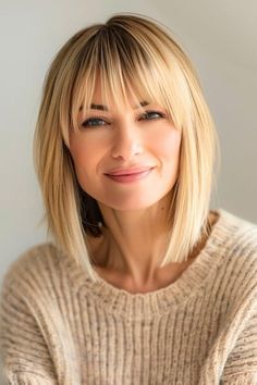 33 Modern Hairstyles for Women Over 40 with Bangs to Try in 2024 - The Hairstyle Edit Hair For Forty Year Olds For Women, Medium Length Straight Hairstyles With Bangs, Medium Layered Hair With Bangs Over 40, Fine Hair And Bangs, Hairstyles For Medium Length Hair With Fringe, Womens Medium Length Haircut With Bangs, Long Bob Hairstyles For Thick Hair Bangs, 2024 Hair Bangs, Medium Bob With Fringe Over 40