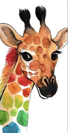 a painting of a giraffe with spots on it's face