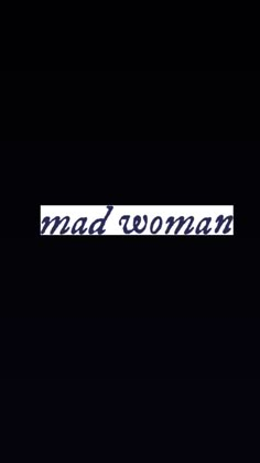 the logo for mad woman is shown in blue and white on a black background,