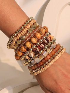 12pcs/Set Bohemian Style Stone Beaded Stackable Colorful Bracelets, Suitable For Women Beach And Daily Wear Multicolor    Stone     Women Fashion Jewelry, size features are:Bust: ,Length: ,Sleeve Length: Trendy Stackable Bracelets, Beaded Bracelet Ideas, Bracelet Sets, Women Bracelet, Styl Boho, Women Beach, Stacked Jewelry, Stackable Bracelets, Elastic Bracelet