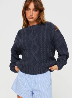 Anaya Oversized Sweater Navy Oversized Knit Sweater, Friday Outfit, Fleece Dress, Monday Blues, Oversized Knitted Sweaters, Oversize Knit, Outerwear Outfit, Sweaters Online, Knit Sweatshirt