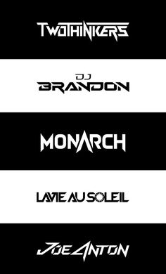 four different font styles on black and white stripes with the words'd brandon, monarch,