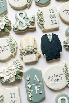 wedding cookies are arranged on a table