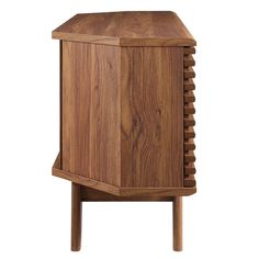 a wooden cabinet with an unusual design on the front and side, sitting against a white background