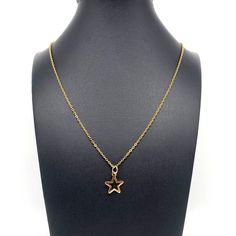 This Beautiful and Simple Star Necklace is made with a Gold Stainless Steel Star Pendant on a Gold Stainless Steel Necklace. Stainless Steel will not Tarnish. Necklace: 18 inches long. Pendant: 15mm  This beautiful Necklace is the perfect gift for Her.  All Necklaces come in a Necklace Box. Minimalist Star Charm Necklace As Gift, Minimalist Star Charm Necklace For Gift, Gift Delicate Chain Necklace With Star Of David Pendant, Everyday Star Charm Necklace, Star Charm Necklace Gift, Star Charm Necklace As Gift, Gold Star Of David Necklace Nickel Free, Gold Nickel-free Star Of David Necklace, Star Charm Necklace For Gift