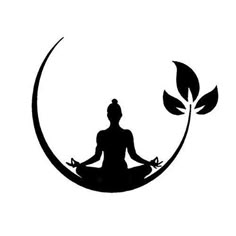 the silhouette of a person sitting in a lotus pose with leaves on their head and legs