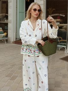 TAVIMART - Holiday Embroidery Floral Shirts Women Blouses Suit Tops Two Piece Sets with Button 2024 Summer Vintage Elegant Woman Pant Suit Size Detail: NOTE: Please compare the detail sizes with yours before you buy ( 1Inch=2.54cm 1cm=0.39inch) Size(cm) XS Length 63 . Bust 106 . Sleeve 48. Shoulder 58. Pants 98. Waist 70 . Hip 96. S Length 64 . Bust 110 . Sleeve 49. Shoulder 59. Pants 99. Waist 74 . Hip 100. M Length 65 . Bust 114 . Sleeve 50. Shoulder 60. Pants 100. Waist 78 . Hip 104. L Length Spring Button-up Sets With Buttons, White Embroidered Vacation Sets, Cotton Long Sleeve Set With Geometric Embroidery, White Floral Embroidery Sets For Vacation, Cotton Sets With Geometric Embroidery And Long Sleeves, Cotton Set With Geometric Embroidery And Long Sleeves, Casual Embroidered Sets For Vacation, Floral Embroidery Long Sleeve Sets For Workwear, Spring White Collared Sets