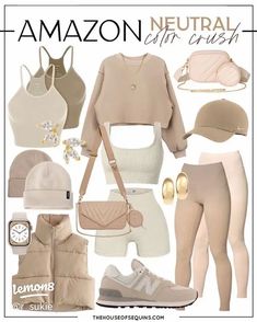 my wishlist Neutral Color Gym Outfit, Athleisure Street Style Summer, Sporty Athleisure Outfits, Mom Athleisure Style Fall, Beige Athleisure Outfit, Shein Workout Outfits, Amazon Spring Fashion 2024, Classy Neutral Outfits, Army Outfits For Women