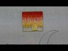 an abstract painting with red, yellow and orange colors on it's side by side