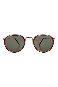 "Find Sunglass Museum Vintage Fraiser Sunglasses Selected By on Editorialist. This iconic sunglass features a gold round frame with a double wrapped tortoise shell rim. **Care/Import** * New old stock. Never worn. Great condition. * NOS Deadstock **Dimensions** * 48mm Eye Size * 27mm Bridge * 135mm Temple/Arm * 5 1/4\" Width * 2\" Height Vintage Fraiser Sunglasses Selected by Sunglass Museum in Brown Motif"