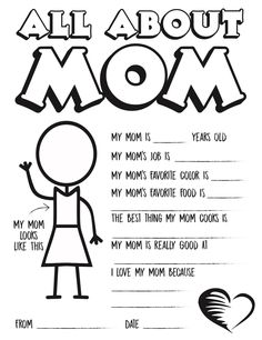 a mom's day card with the words, all about mom and her child