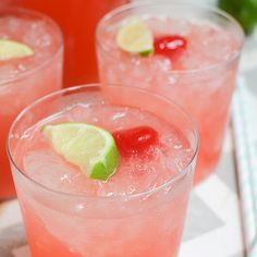 three glasses filled with watermelon and limeade