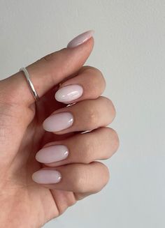 #nails #nailart #pink #aesthetic #thatgirlfeed Milky Pink Nails Oval, Short Light Pink Nails Almond, Milky Pink Almond Nails Short, Nail Inspo Oval, Light Pink Oval Nails Short, Oval Baby Pink Nails, Small Almond Nails, Natural Looking Acrylic Nails, Bridal Nails Designs