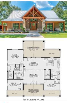 the floor plan for this small cabin home is very large and has two master suites