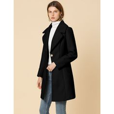 This elegant coat with pockets is a stylish yet practical addition to your winter wardrobe. This silhouette for a flattering finish, creates the perfect finishing touch for everyday outfits. The long solid color coat has an understated silhouette and a notched lapel, making for a timeless piece of outerwear. Layered over everything from smart-casual workwear to weekends, this coat will become a winter favorite. Paired well with a fitted blouse and wide-leg pants for an office-to-dinner look. The Winter Coat Black, Winter Long Coat, Black Leggings Style, Fitted Blouse, Coat Suit, Elegant Coats, Fall Leggings, Black Winter Coat, Long Winter Coats