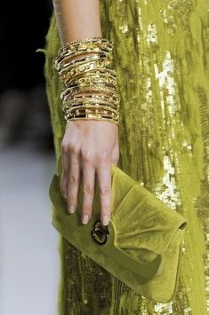 Olive Green Aesthetic, Chartreuse Green, Gold Bracelets, Green Aesthetic, Elie Saab, Fashion Colours