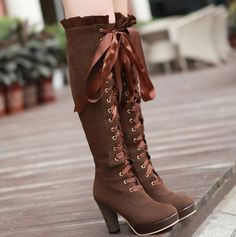 Women fashion sexy bowknot lace high-heeled boots - Thumbnail 1 Steampunk Boots, Lace High Heels, Victorian Boots, Gothic Boots, Buy Boots, Womens Waterproof Boots, Strappy High Heels, Skirt Maxi, Super High Heels