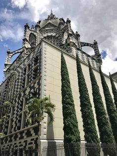 the building has many trees growing on it