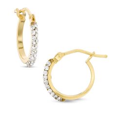 From the Made in Italy Collection, these crystal small hoop earrings are set in 10K gold and secure with latch backs. Small Hoop Earrings, Crystal Hoop Earrings, Gold Price, Earring Backs, 10k Gold, Stone Settings, Designer Earrings, Stones And Crystals, Personalized Jewelry