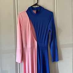 Pink And Blue Formal Dress Peekaboo Front Cut Out Blue Formal Dress, Coral Maxi Dresses, Colorful Maxi Dress, Colorful Dresses Formal, Embellished Maxi Dress, Blue Dress Formal, Cutout Maxi Dress, Dresses Pink, Tie Dye Dress