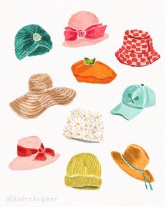 I love drawing collections of things and hats was next on my list! I compiled a collection of vintage and modern hats to draw - probably my… | Instagram Hats To Draw, Orange Beret, Hat Drawing, Modern Hat, Hat Day, Girl Fashion Style, I Love Drawing, Watercolor Fashion, Big Hat