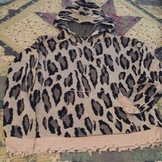 This Is A Really Cute Animal Print Sweater Hoodie Size Small . It Is Distressed Cuffs And Hemline . Never Worn Excellent Condition S/F Home Oversized Casual Leopard Print Sweater, Casual Leopard Print Sweater, Printed Sweater, Hoodie Print, Sweater Hoodie, Animal Print, Cute Animals, Sweatshirts Hoodie, Womens Tops