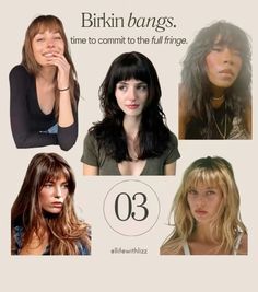 Choppy Bob Hairstyles With Bangs Fringes, Birkin Haircut, Birkin Bangs Long Hair, L Haircut, Jane Birkin Bangs, Mullet Bangs, Honey Lowlights, Full Bangs Hairstyle, 60s Bangs