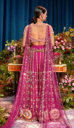 Elegance meets artistry in our magenta sharara set. Raw silk pants in mesmerizing magenta, featuring fluid organza and metallic georgette patchwork. Rose pink blouse adorned with cut beads, metals,... Papa Don't Preach, Raw Silk Pants, Indian Colours, Indian Wedding Outfit, Indian Dresses Traditional, Traditional Indian Outfits, Dress Indian Style, Sharara Set, Indian Fashion Designers