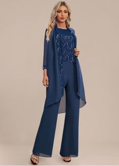 Color:Navy;Size:M;Package Contents:1 X Jumpsuit , 1 X Cardigan;Occasion:Other;Style:Casual; Jumpsuit And Cardigan, Navy Jumpsuit, Flowy Design, Jumpsuits And Romper, Floor Length Dresses, Jumpsuit Fashion, Sleeveless Jumpsuits, Chiffon Lace, Bottom Clothes