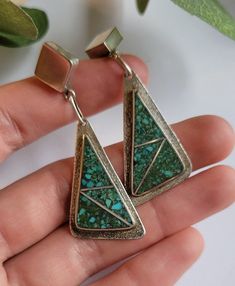 Vintage Sterling Silver Turquoise Dangle Earrings - Etsy Artistic Turquoise Jewelry With Matching Earrings, Artsy Nickel-free Turquoise Earrings, Artsy Turquoise Nickel-free Earrings, Artistic Turquoise Earrings With Ear Wire, Artsy Turquoise Nickel-free Jewelry, Turquoise Dangle Clip-on Earrings As Gift, Turquoise Dangle Clip-on Earrings For Gift, Artistic Turquoise Earrings For Gift, Artistic Green Dangle Jewelry