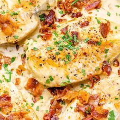 chicken with bacon and cheese in a white sauce