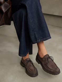 If the goal is to look polished even on more laid-back days, LEGRES’ brogues are the shoes you need. Made from velvety suede, they have raised toe seams and chunky rubber soles.