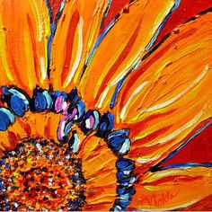 an orange sunflower painted in acrylic on canvas