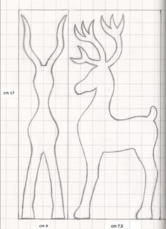 a drawing of two deer standing next to each other on a sheet of graph paper