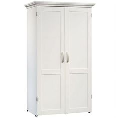 a tall white cabinet with two doors